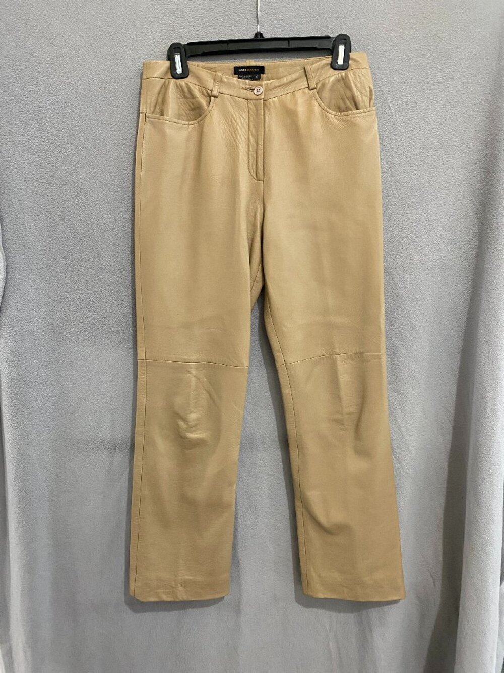 BCBGMAXAZRIA Tan 100% Leather Pants Women’s Size 4 Straight Leg Y2K
